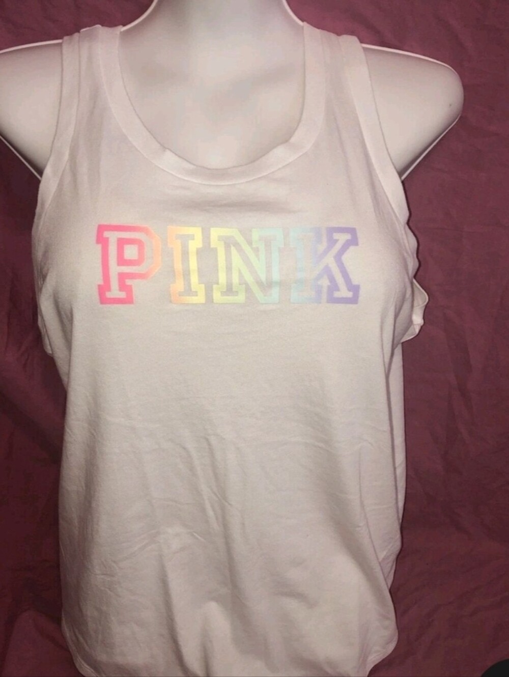 PINK Victoria's Secret White Tank with Rainbow Logo